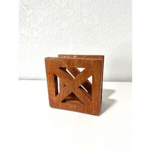 Unbranded Wooden Napkin Holder Handmade Reddish Wood X Design Rustic Farmhouse